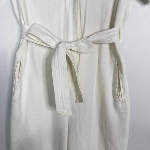 Soludos S White Rialto Tie Waist Jumpsuit Cotton Embroidered Zip Front Cropped - Picture 4 of 16